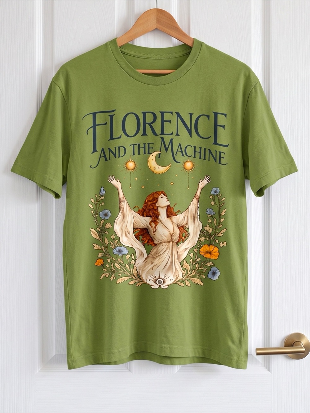 Florence And The Machine Ethereal Floral Moon Boho Green T-Shirt - Picture 2 of 3